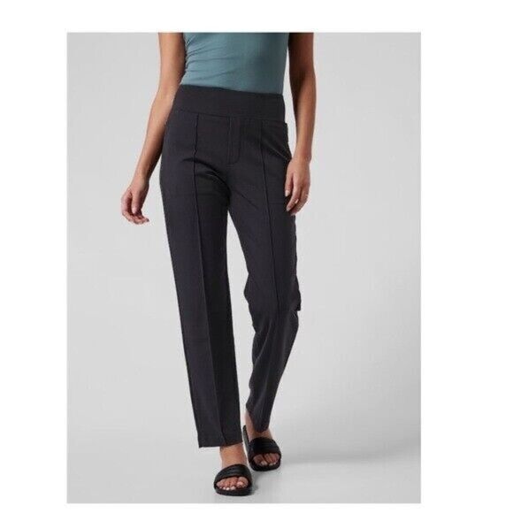 Athleta Eastbound Straight Pull On Pant Stretch Zip Pockets Black Size 14 988039 - Picture 2 of 10